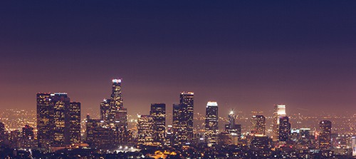 City skyline at night showing sky glow